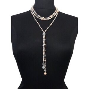 Vintage Carolee Faux Pearl Lariat Necklace Multi-strand Layered Signed Beaded